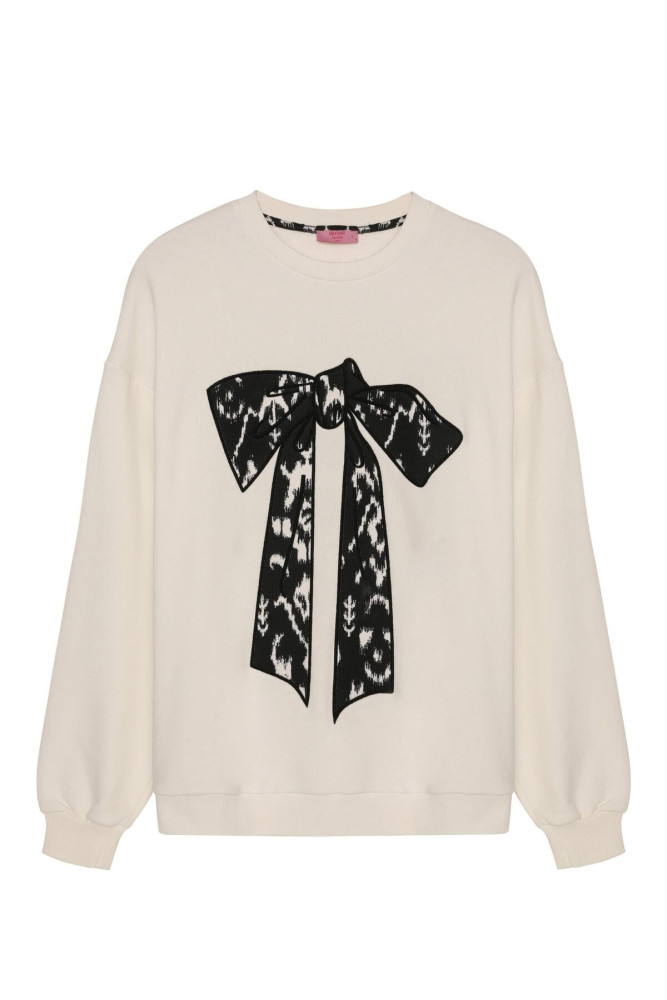 Quzu Nakış Detaylı Sweatshirt Ekru