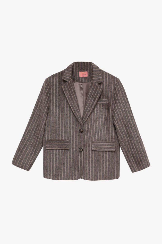 Çizgili Kaşe Blazer Ceket Vizon görsel 2