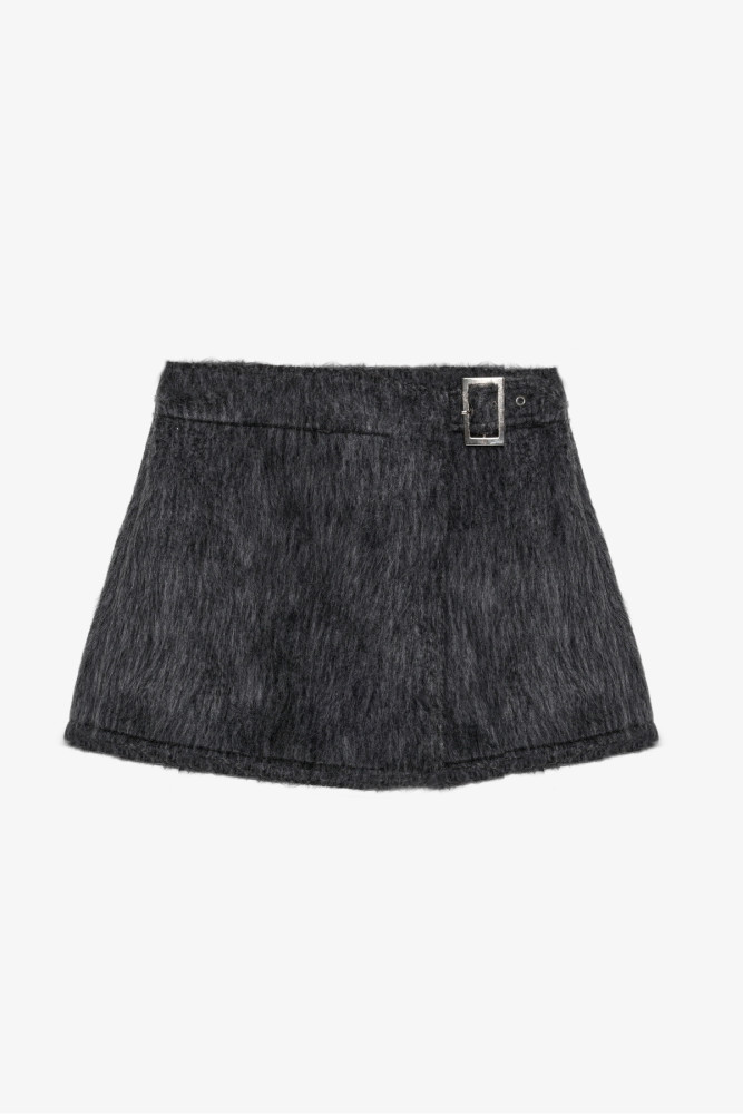Tüylü Anvelop Mini Şort Etek Antrasit görsel 2