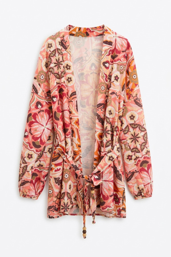 Etnik Desenli Kimono Pembe görsel 2