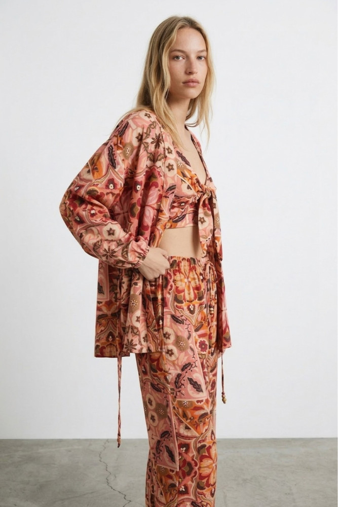 Etnik Desenli Kimono Pembe görsel 4