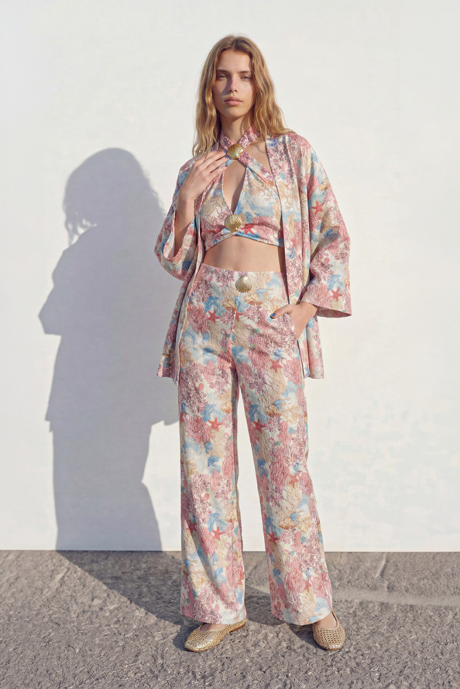 Çiçek Desenli Kısa Kimono Pembe görsel 3