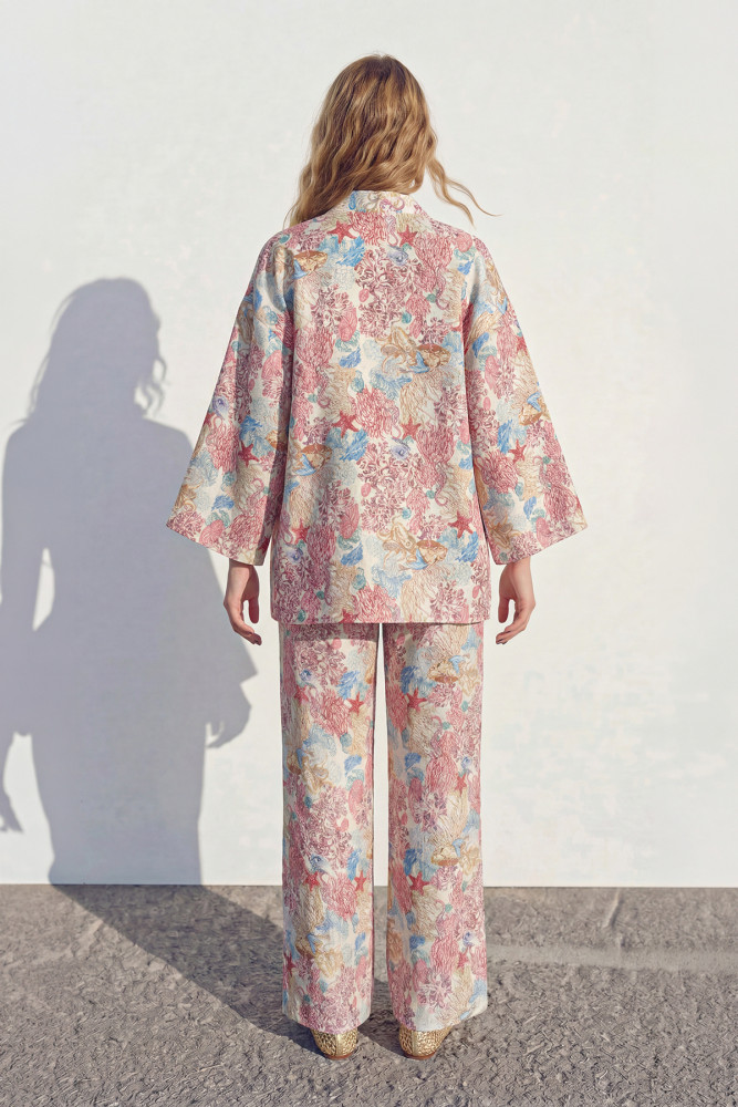 Çiçek Desenli Kısa Kimono Pembe görsel 4