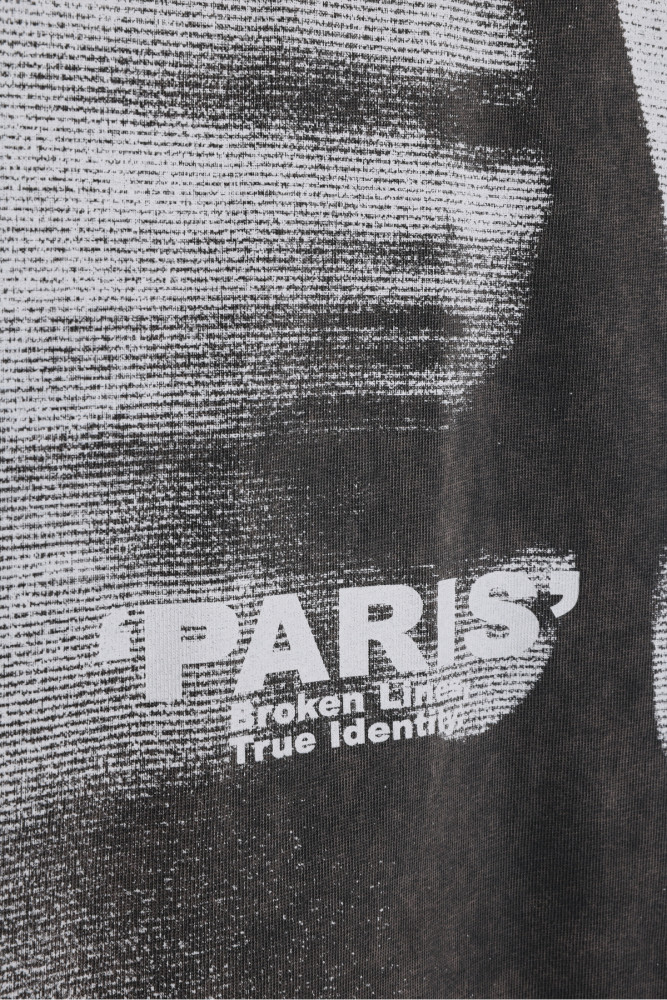 Yıkamalı Paris Baskılı Oversize Tişört Antrasit görsel 3