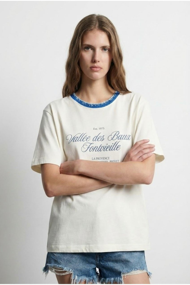 Kadın T-shirt TSH01843 Ekru