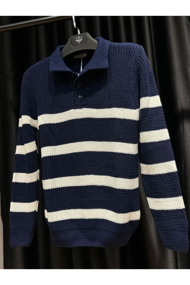 5242 MANCHE ÇİZGİLİ POLO YAKA TRİKO SWEAT