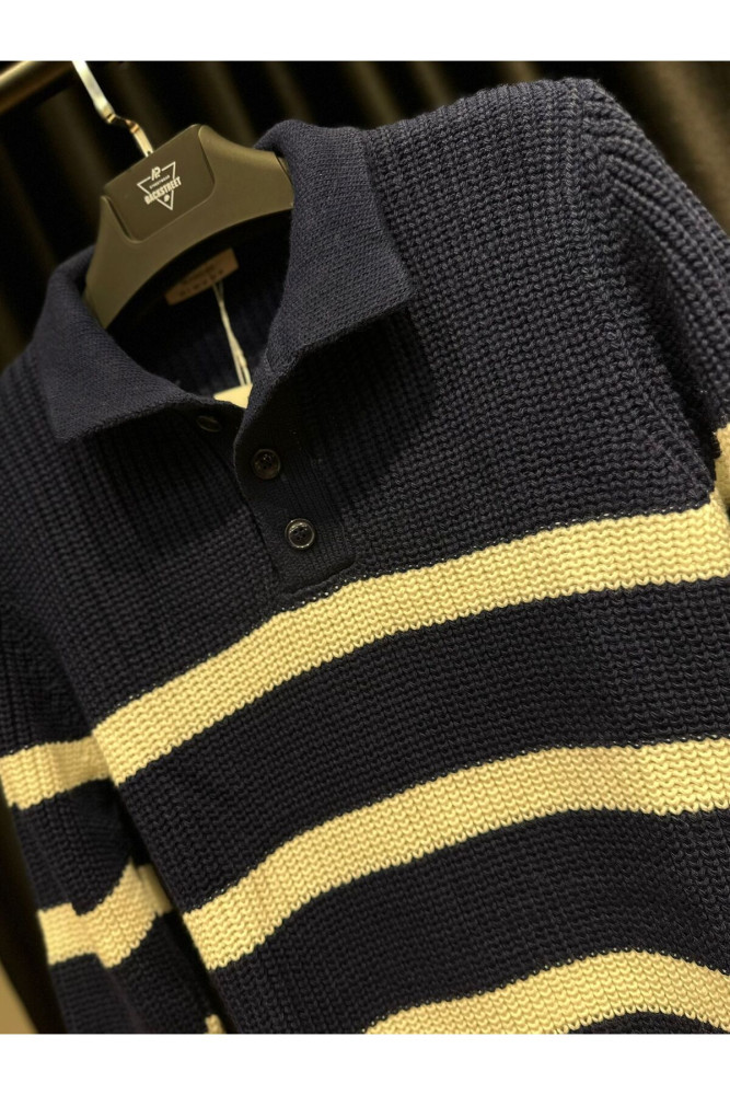 5242 MANCHE ÇİZGİLİ POLO YAKA TRİKO SWEAT görsel 2