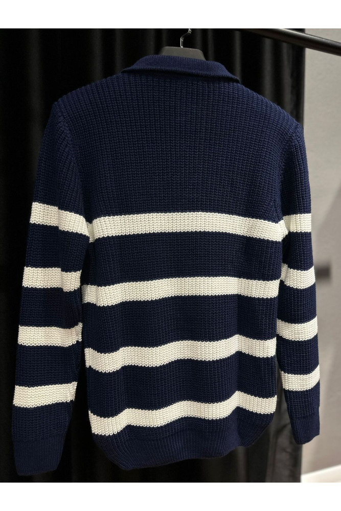 5242 MANCHE ÇİZGİLİ POLO YAKA TRİKO SWEAT görsel 3