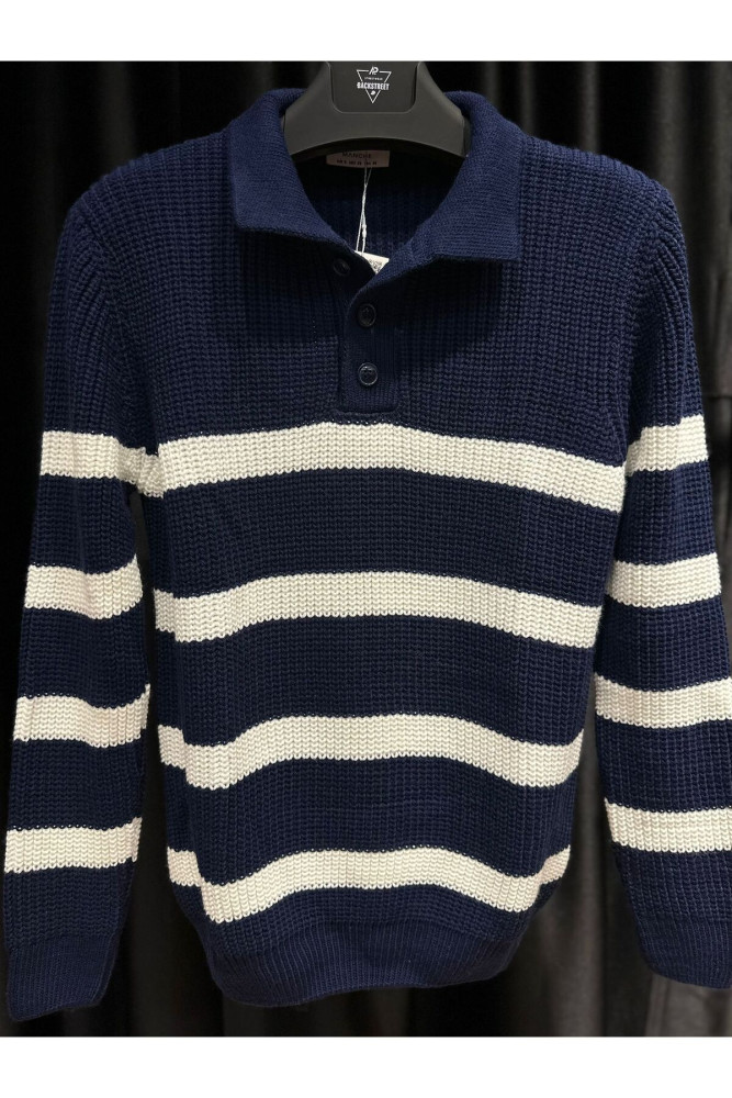 5242 MANCHE ÇİZGİLİ POLO YAKA TRİKO SWEAT görsel 4