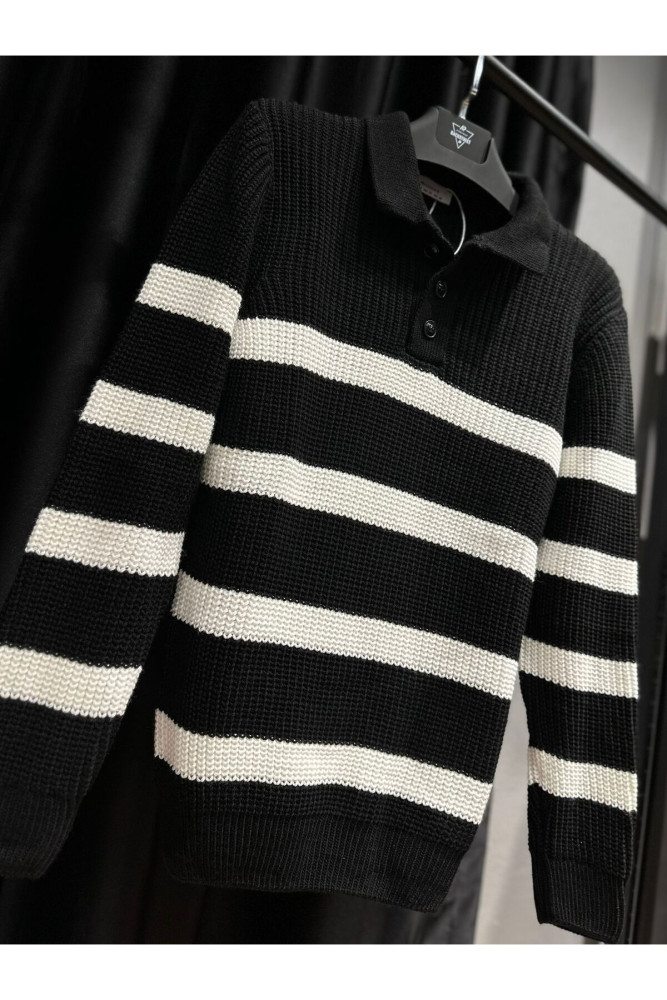 5242 MANCHE ÇİZGİLİ POLO YAKA TRİKO SWEAT görsel 3