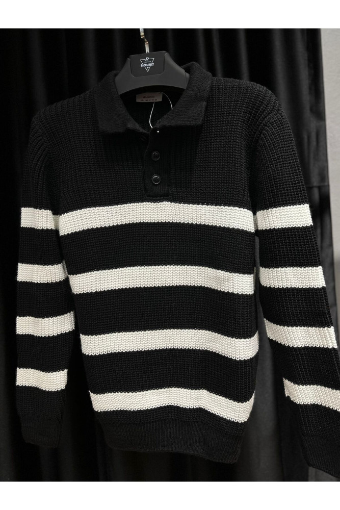 5242 MANCHE ÇİZGİLİ POLO YAKA TRİKO SWEAT görsel 4