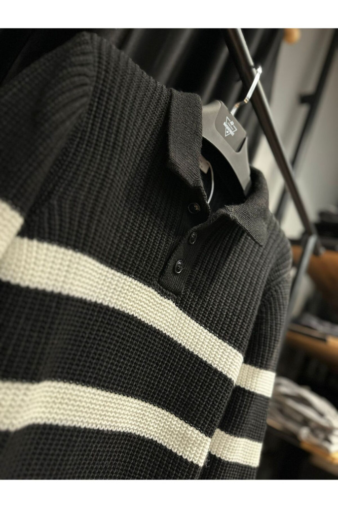 5242 MANCHE ÇİZGİLİ POLO YAKA TRİKO SWEAT görsel 5