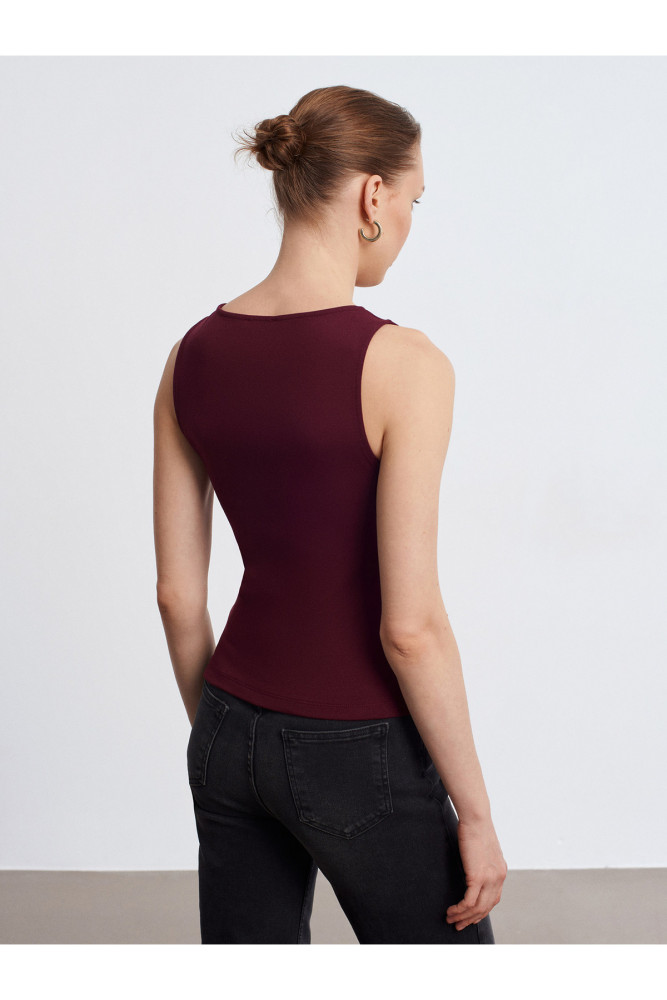 31764 Fermuar Detaylı Top-Bordo görsel 2