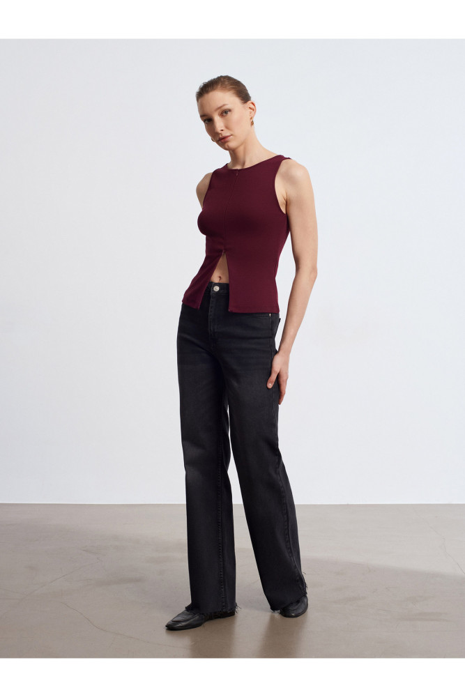 31764 Fermuar Detaylı Top-Bordo görsel 4