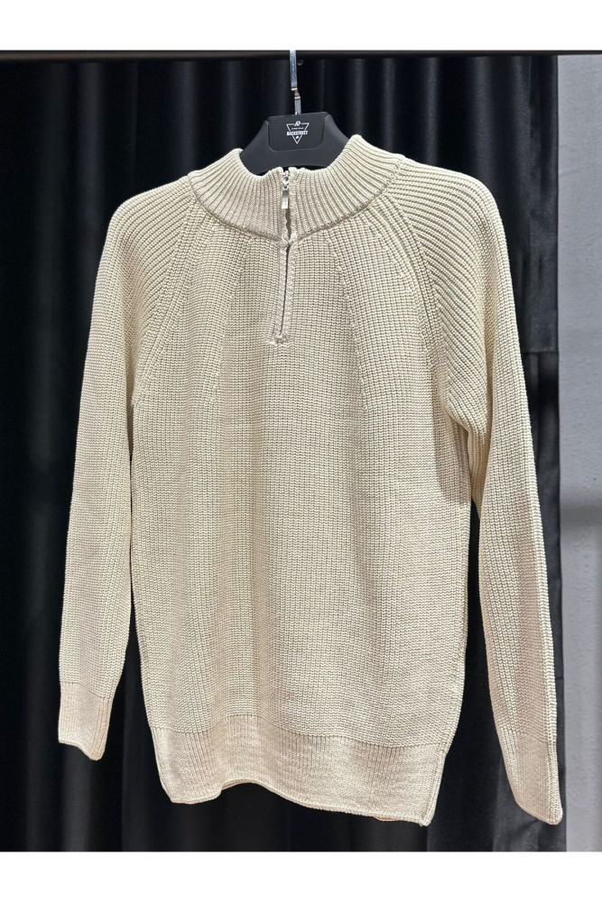 5293 MANCHE DİK YAKA FERMUARLI TRİKO SWEAT