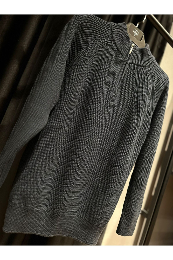 5293 MANCHE DİK YAKA FERMUARLI TRİKO SWEAT