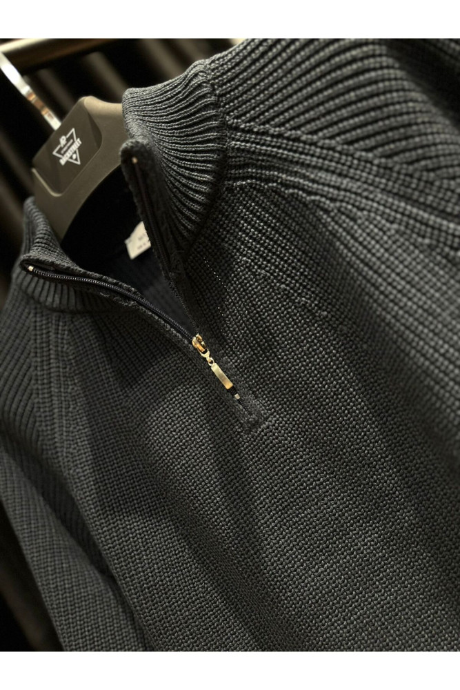 5293 MANCHE DİK YAKA FERMUARLI TRİKO SWEAT görsel 3