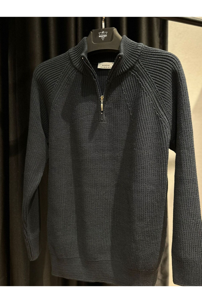 5293 MANCHE DİK YAKA FERMUARLI TRİKO SWEAT görsel 2