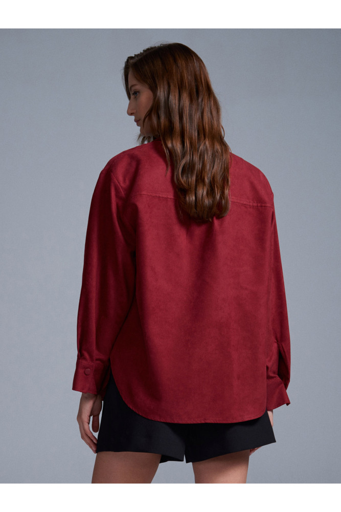 50532 Süet Gömlek Ceket-Bordo görsel 2