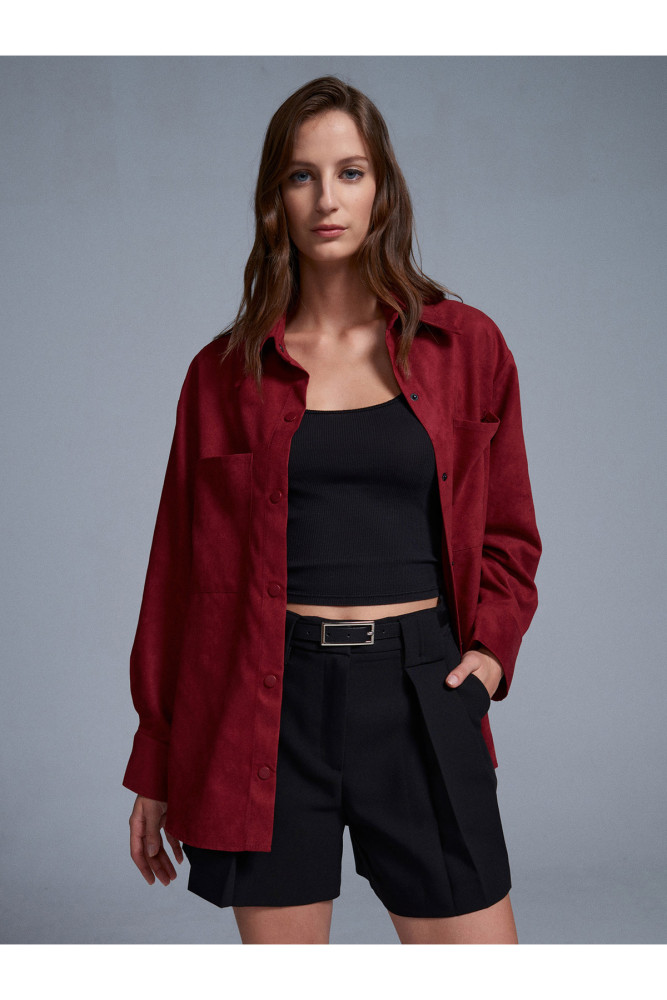 50532 Süet Gömlek Ceket-Bordo görsel 3