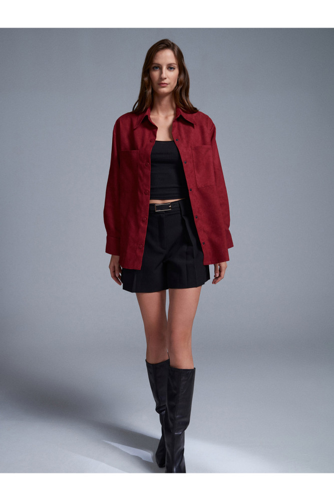 50532 Süet Gömlek Ceket-Bordo görsel 5