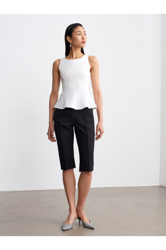 50544 Korse Peplum Bluz-Açık Taş