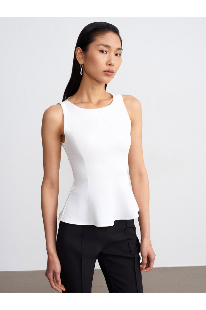 50544 Korse Peplum Bluz-Açık Taş görsel 3