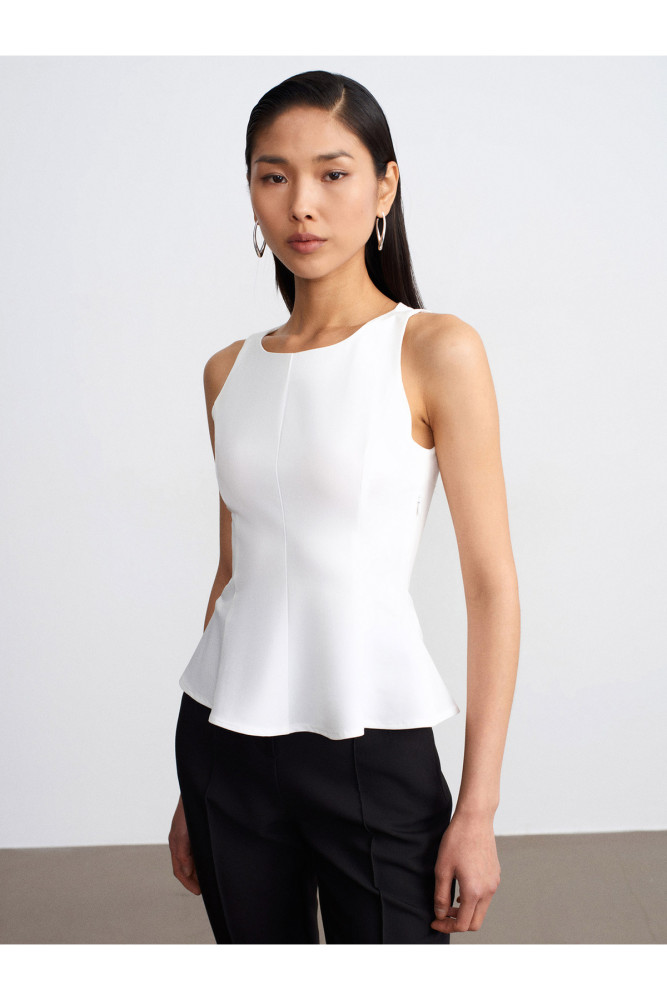 50544 Korse Peplum Bluz-Açık Taş görsel 4