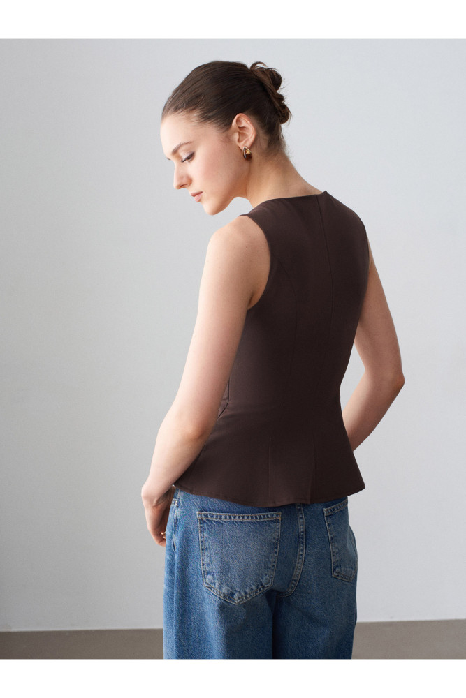 50544 Korse Peplum Bluz-Kahve görsel 2