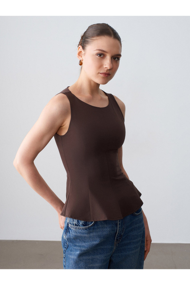 50544 Korse Peplum Bluz-Kahve görsel 3