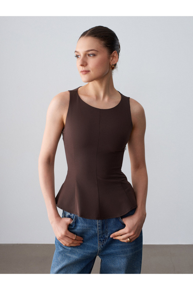 50544 Korse Peplum Bluz-Kahve