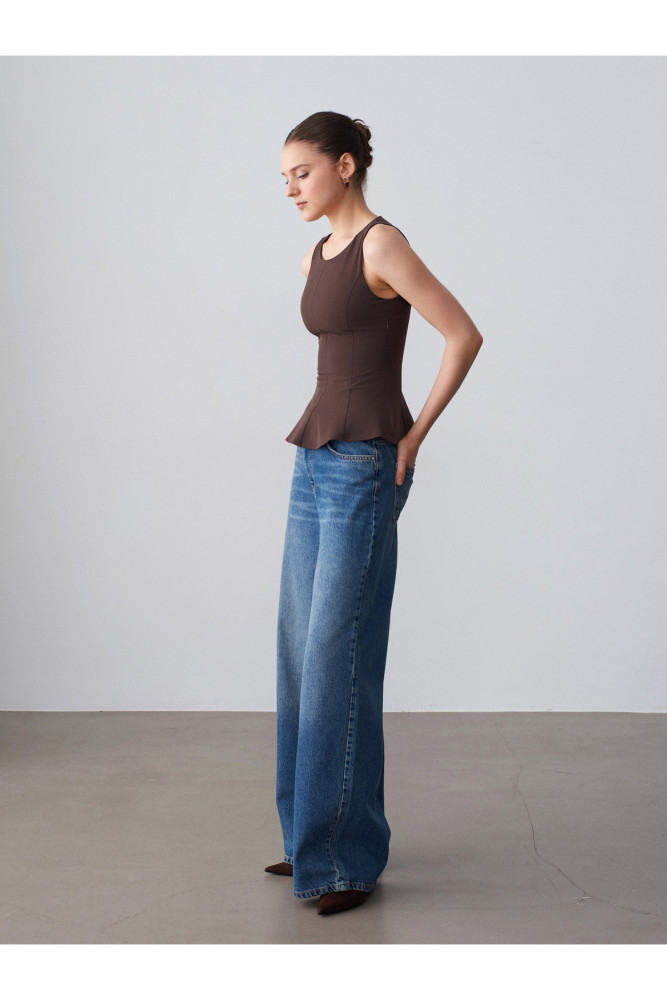 50544 Korse Peplum Bluz-Kahve görsel 4