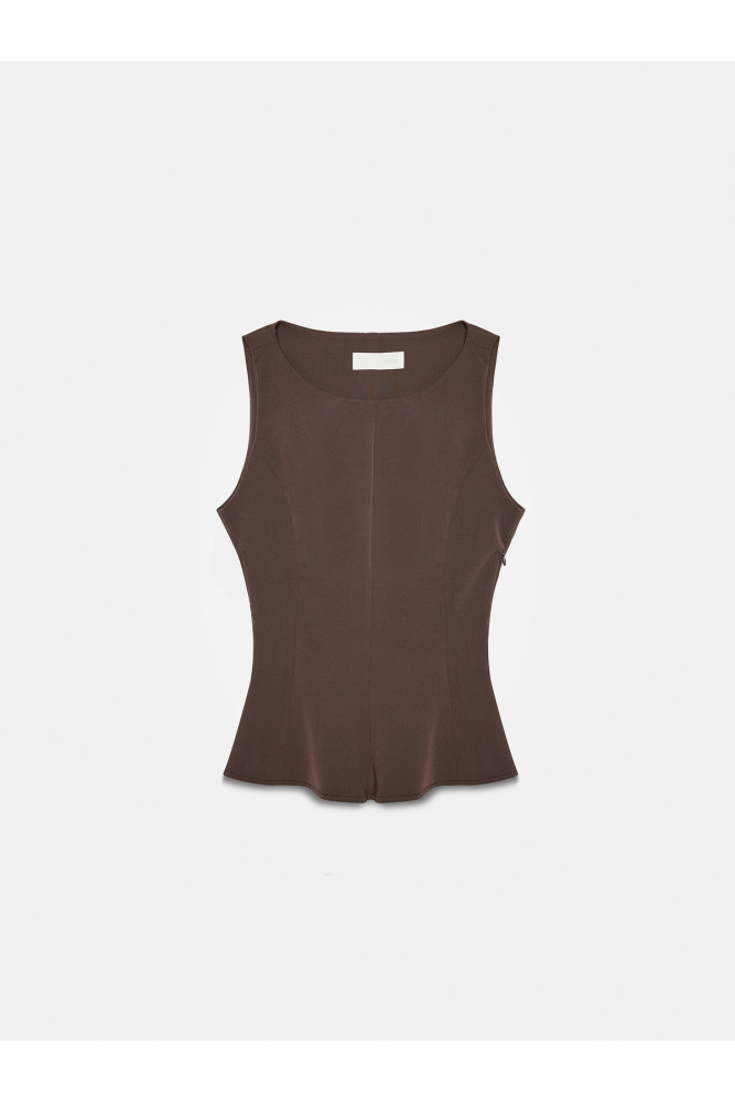50544 Korse Peplum Bluz-Kahve görsel 5
