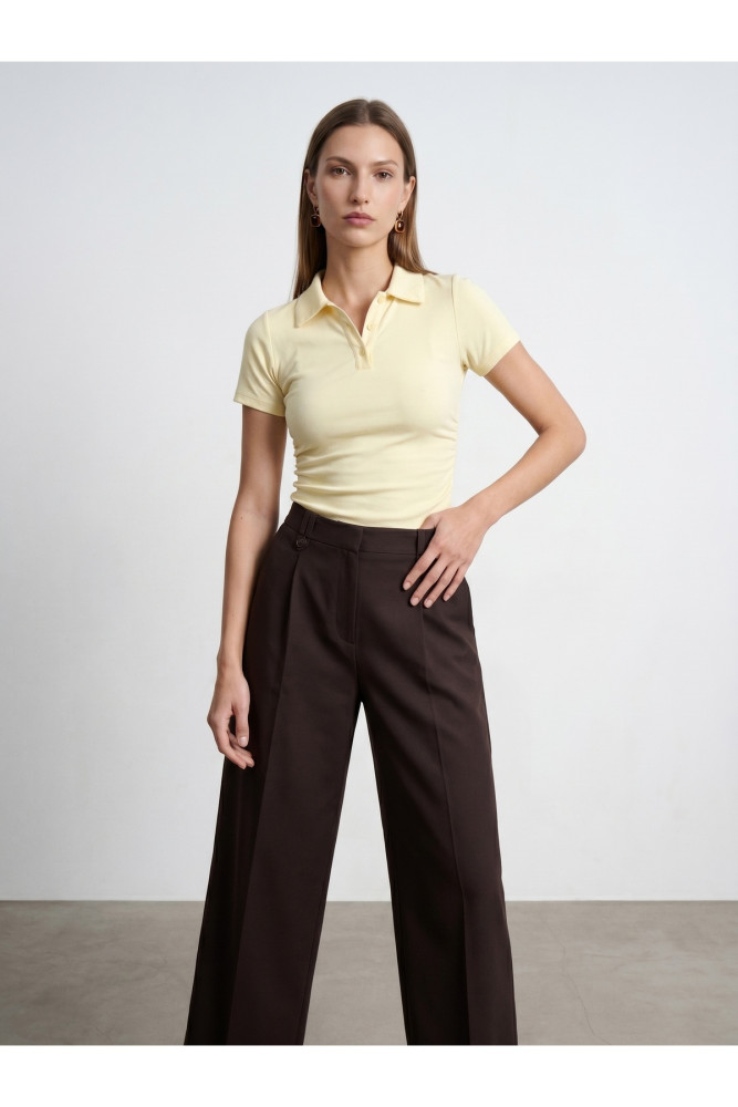 32614 Polo Yaka Top-Açık Sarı