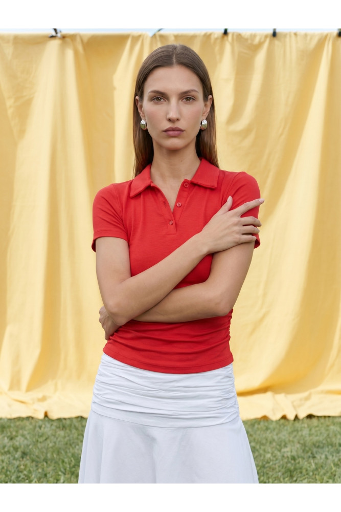 32614 Polo Yaka Top-Kırmızı görsel 2