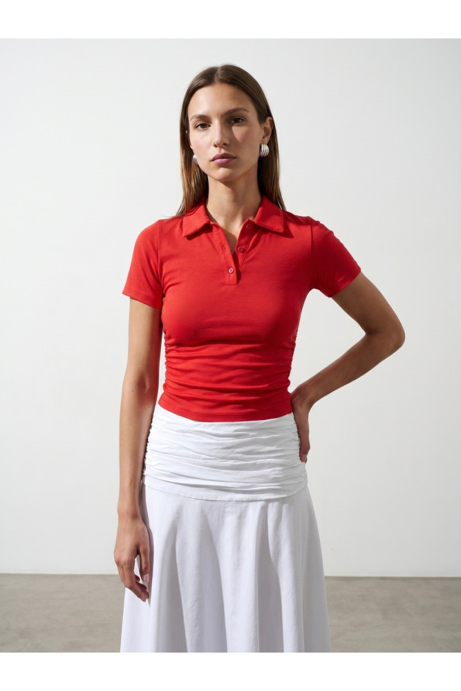 32614 Polo Yaka Top-Kırmızı görsel 3