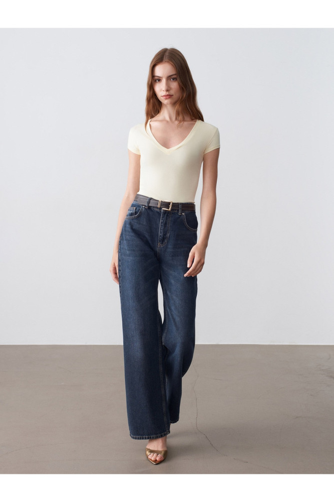 32799 V Yaka Top-Açık Sarı görsel 4