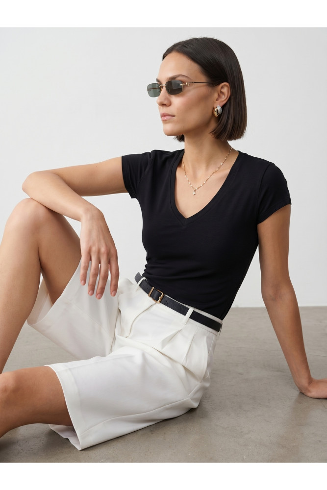 32799 V Yaka Top-Siyah görsel 3