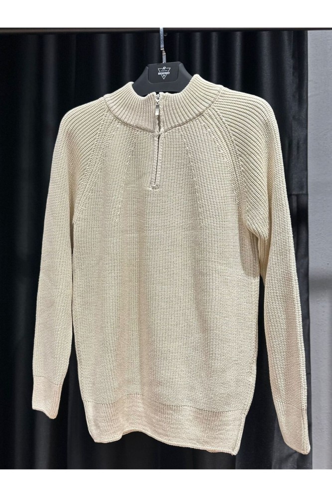 5293 MANCHE DİK YAKA FERMUARLI TRİKO SWEAT