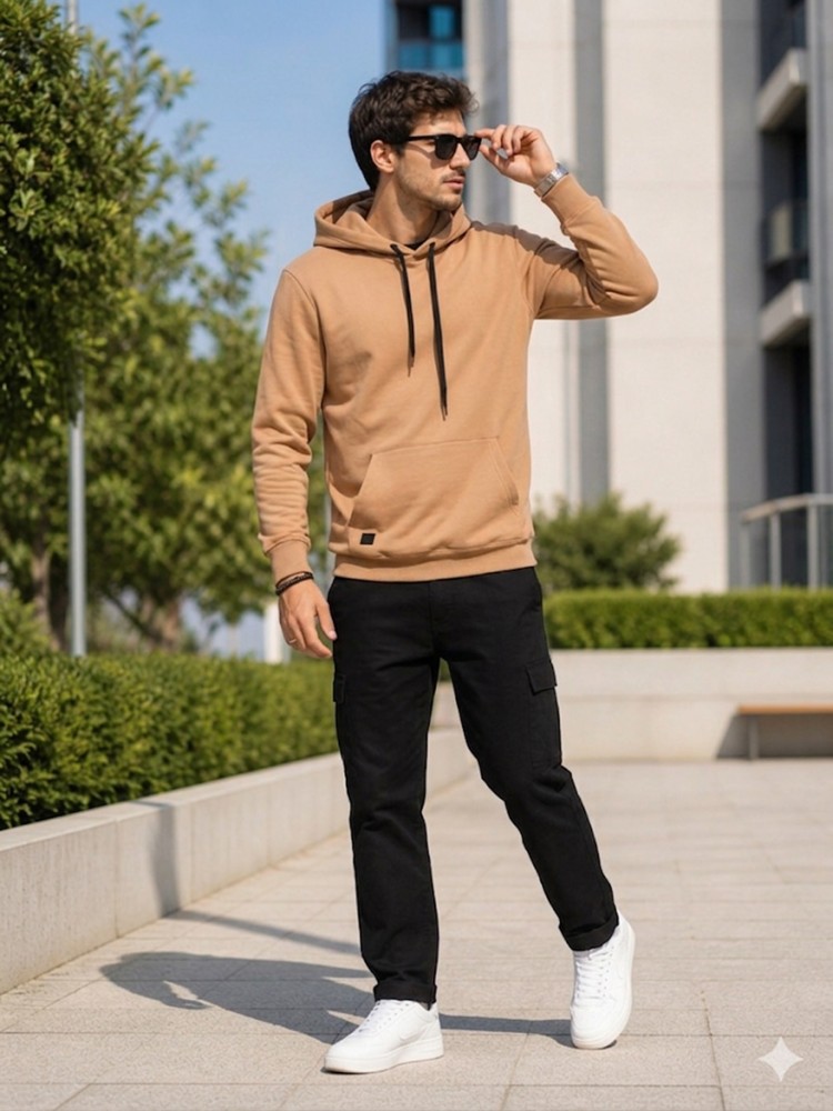 Erkek Bej Kapşonlu Sweatshirt
