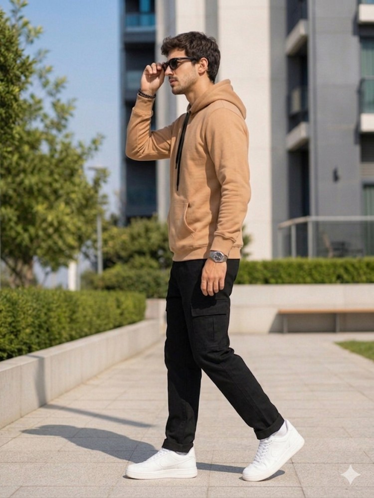 Erkek Bej Kapşonlu Sweatshirt görsel 2