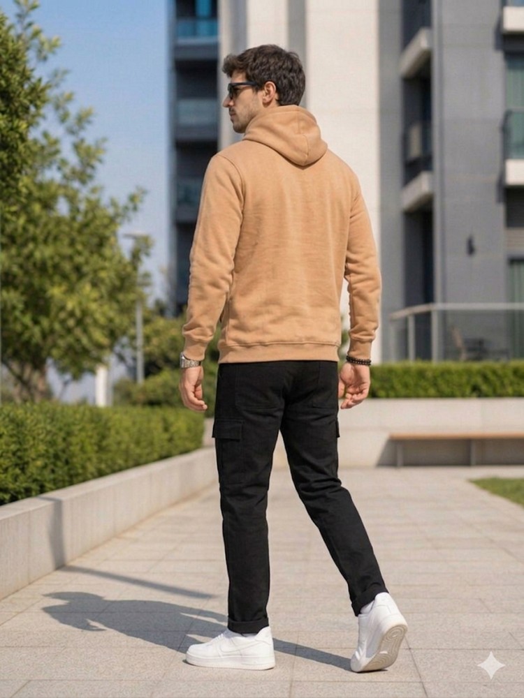 Erkek Bej Kapşonlu Sweatshirt görsel 3