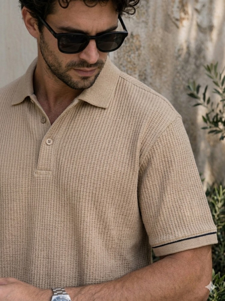 Erkek Bej Polo Yaka T-Shirt görsel 3