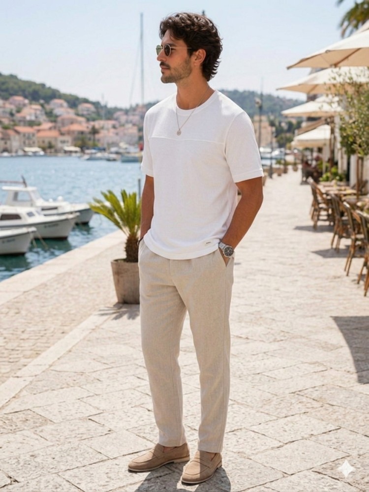 Erkek Beyaz Basic T-Shirt görsel 2