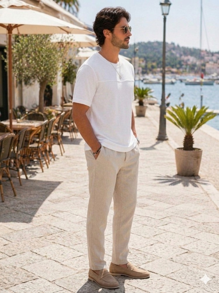 Erkek Beyaz Basic T-Shirt görsel 3