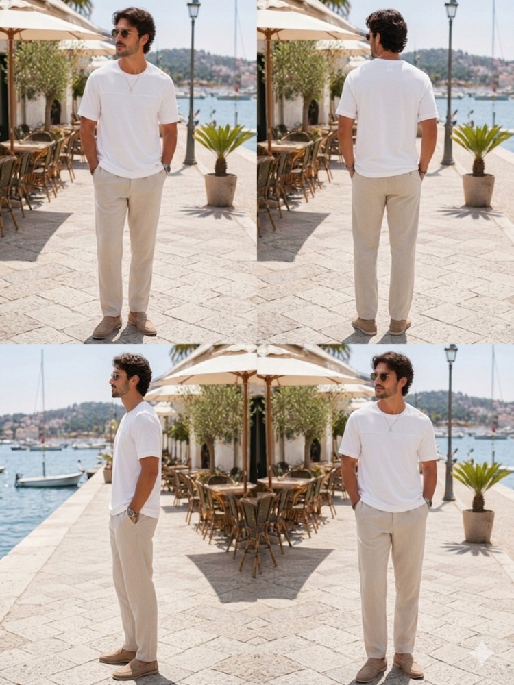 Erkek Beyaz Basic T-Shirt görsel 4