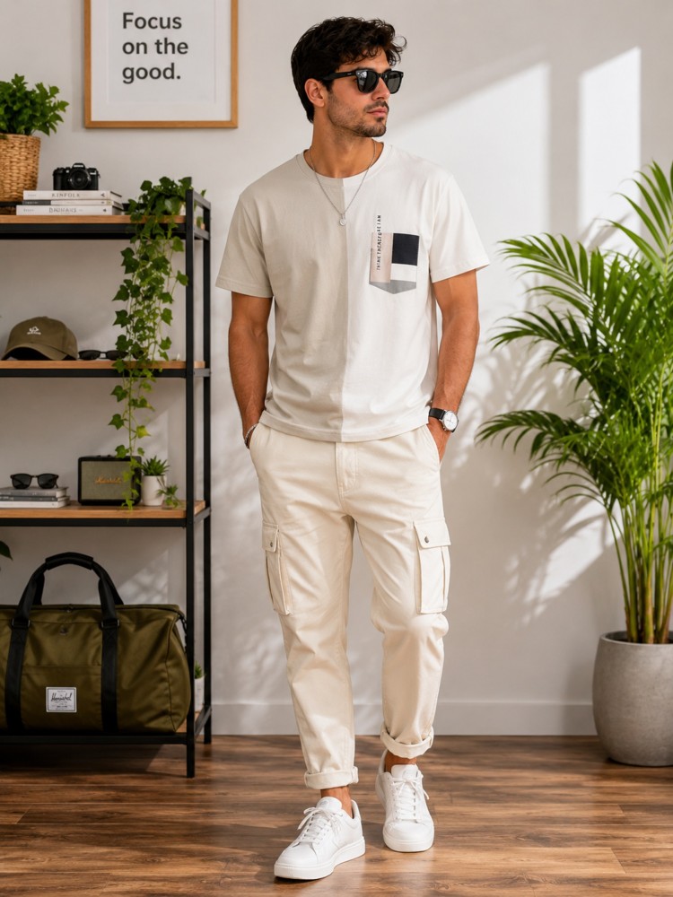 Erkek Beyaz O Yaka Basic T-Shirt