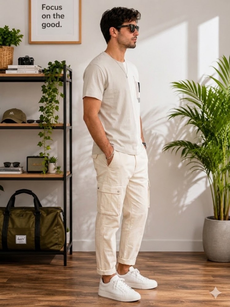 Erkek Beyaz O Yaka Basic T-Shirt görsel 2