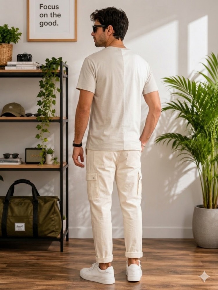 Erkek Beyaz O Yaka Basic T-Shirt görsel 3