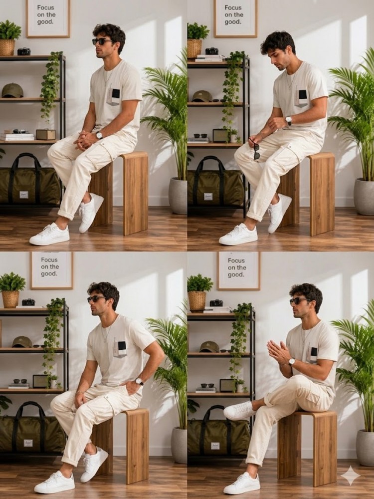 Erkek Beyaz O Yaka Basic T-Shirt görsel 4